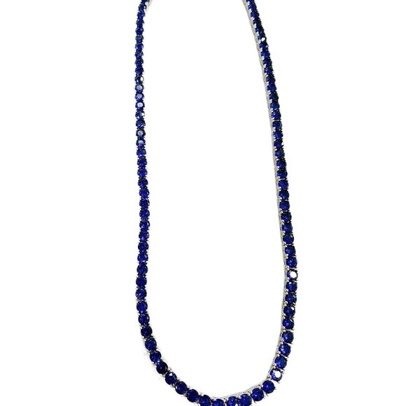 Stunning Simulated Blue Sapphire Diamondette September Birthday Tennis Necklace - Picture 6 of 6